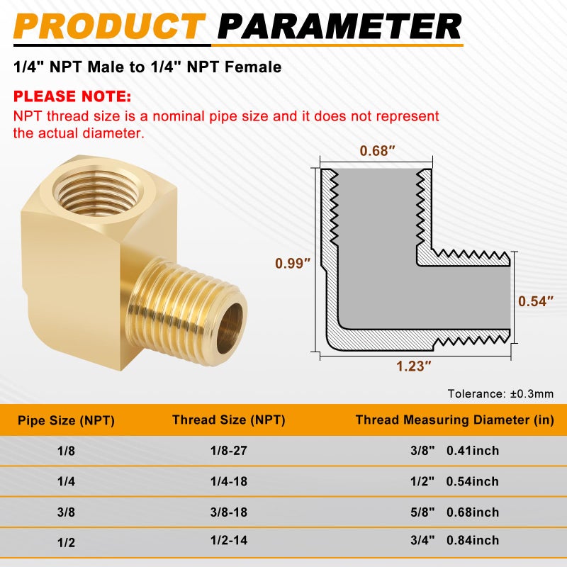 KOOTANS 4pcs 1/4 NPT 90 Degree Barstock Street Elbow Brass Fittings, 1/4" NPT Male to 1/4" NPT Female Thread Elbow Forged Brass Pipe Fitting - Image 2